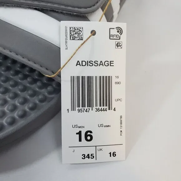 Adidas Adissage Slides Sandal Grey & White Men's 16 New Casual Pool Beach HQ4373 - Picture 3 of 8